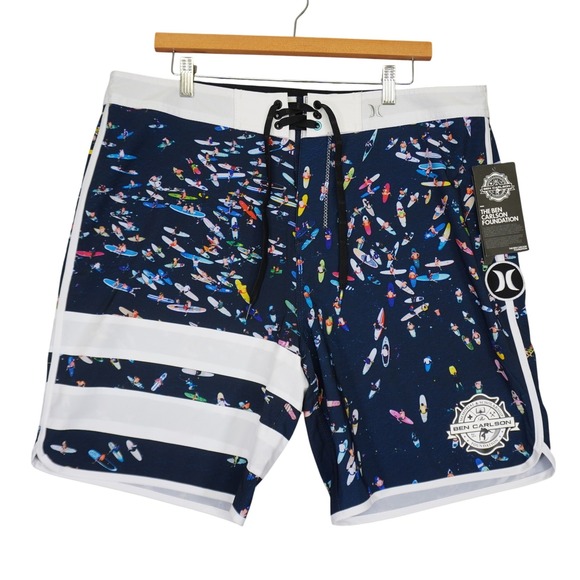 Hurley Other - NEW Hurley Board Shorts Mens 36 Blue Ben Carlson Foundation Surfer Print Phantom